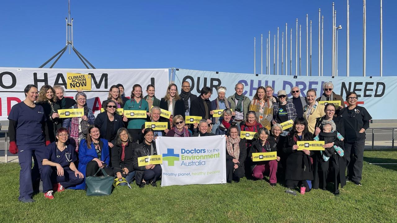 A grassroots protest, made up of doctors, parents, vets and other Australians concerned about the NT government's gas expansion plans, hit Canberra on Tuesday. Picture: Twitter