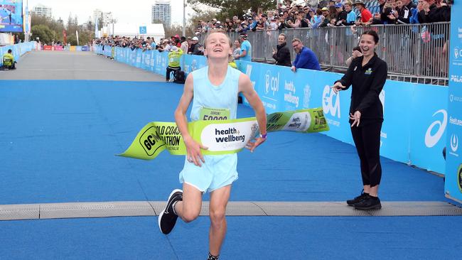 Gold Coast Marathon 2023 4km junior dash winner LUKE GORSKI 1 July 2023 Southport Picture by Richard Gosling