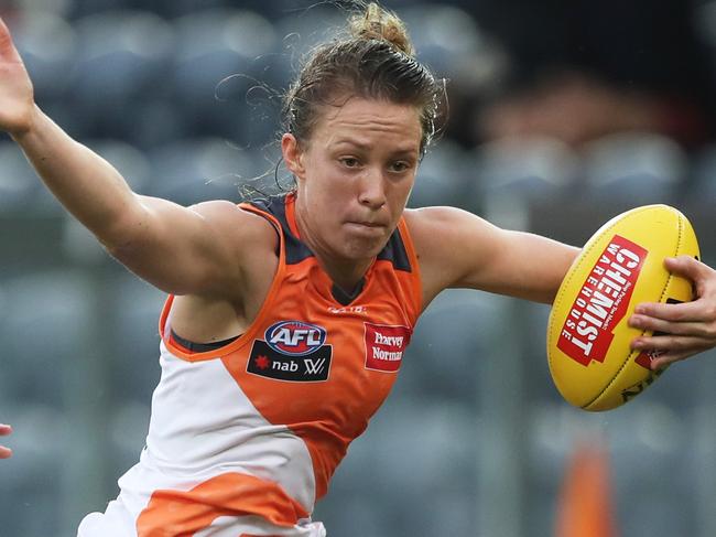 Giants Emma Swanson during Women's AFL match GWS Giants v Melbourne at Blacktown. Picture. Phil Hillyard