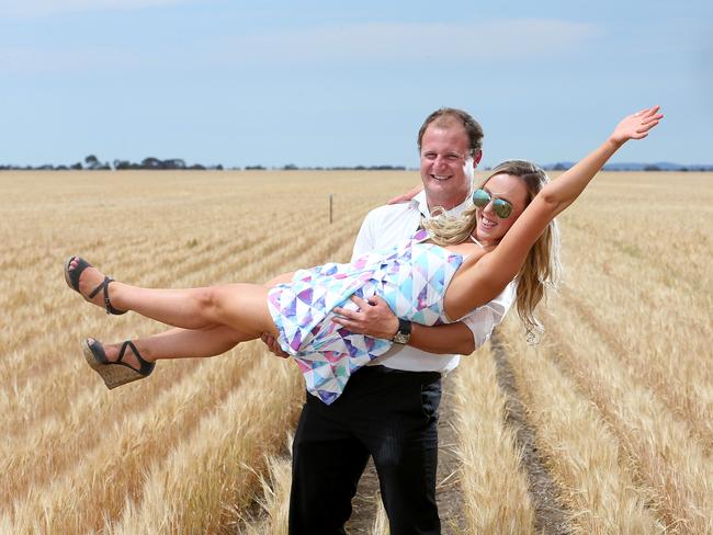 Nathan Tepper and Carly Westaway both from Murtoa have fun in the fields at the Rupanyup Barley Banquet. Picture: Yuri Kouzmin