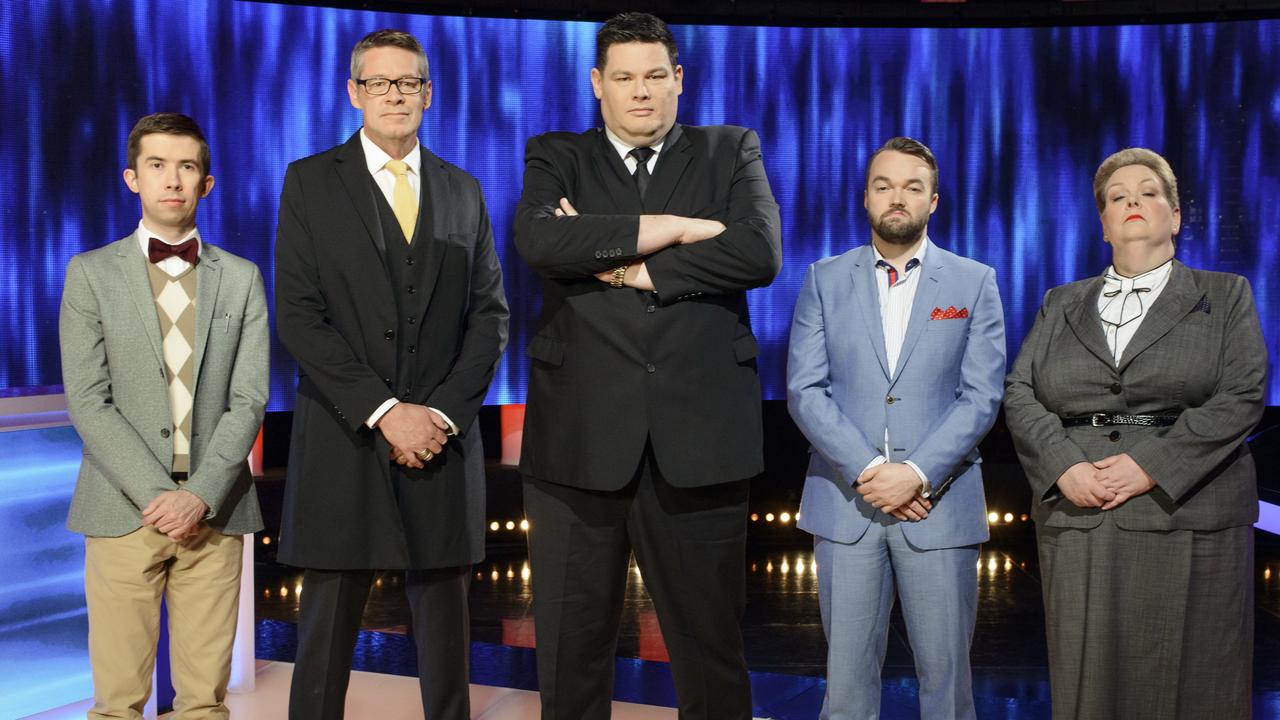 The Chase Australia stars (from left) Issa Schultz, Matt Parkinson, Mark Labbett, Brydon Coverdale and Anne Hegerty.