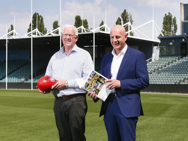 TEAMWORK: Premier Peter Gutwein with Errol Stewart at UTAS Stadium in Launceston on Friday. Picture: PATRICK GEE