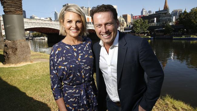 Today Show hosts Georgie Gardner and Karl Stefanovic by the Yarra in Melbourne. Picture: David Caird