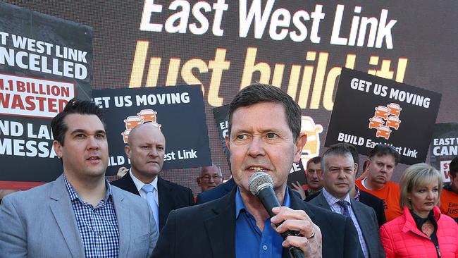 Federal Liberal MP Kevin Andrews speaks at an East West Link rally in Ringwood. Picture: Ian Currie