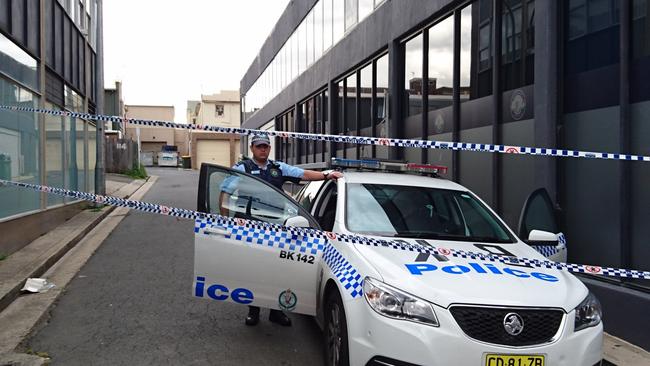 Police block off the laneway behind Fetherstone St following the arrest of the two 17-year-old boys.