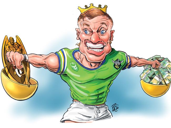 Jack Wighton must weigh up premiership chances with potential earnings. Art: Boo Bailey