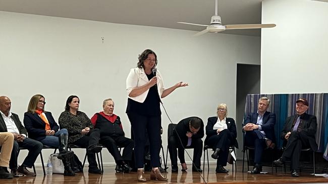 Labor candidate Letitia del Fabbro addresses a Meet the Candidates forum held by the Paradise Point &amp; Northern Districts Progress Association on Tuesday night. Picture: Keith Woods.