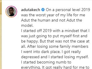 Adut Akech Bior (@adutakech) Instagram photo post on 3 January 2020