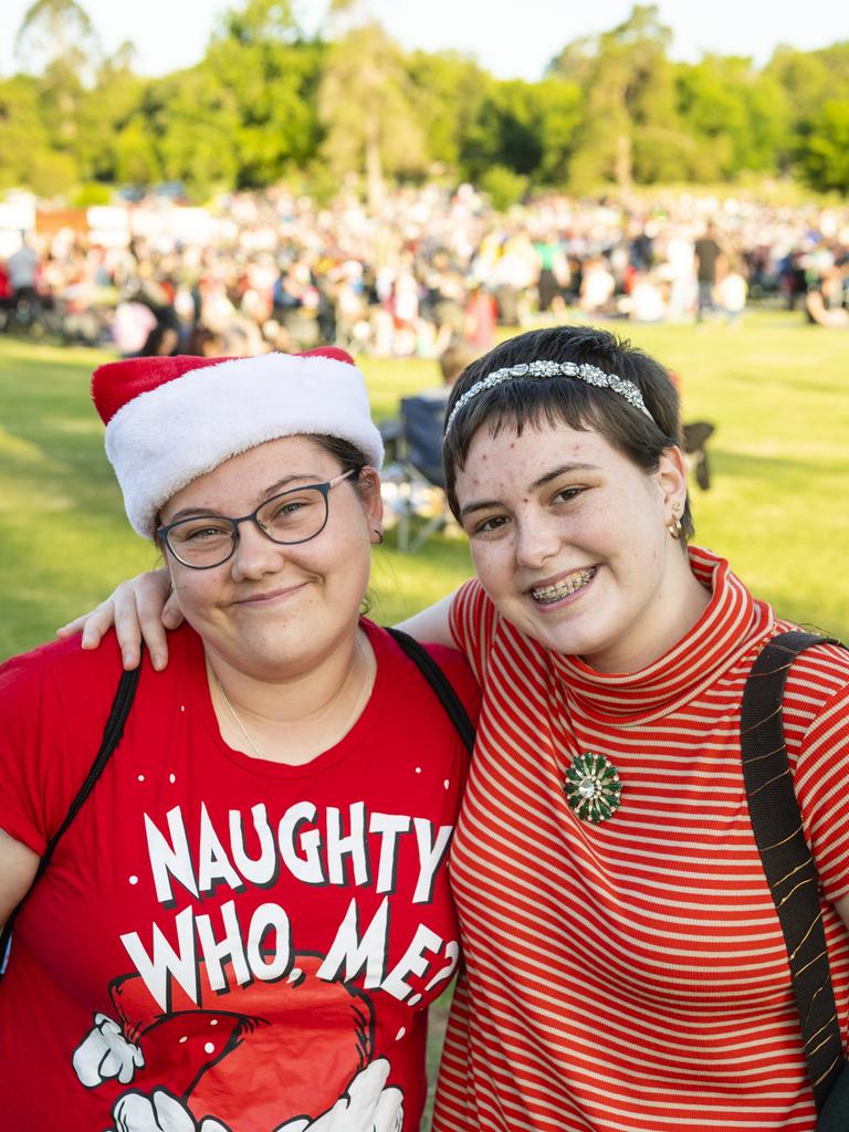 Bree Sullivan (left) and Tara Wapstra at the Triple M Mayoral Carols by Candlelight, Sunday, December 11, 2022. Picture: Kevin Farmer