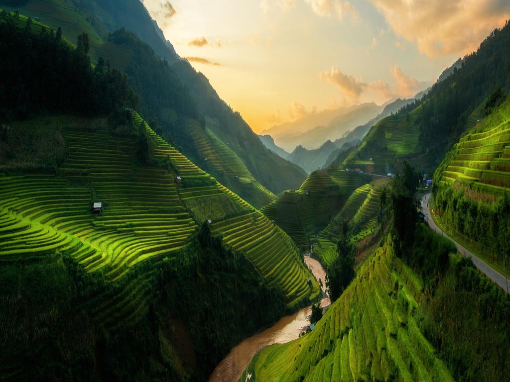 <p><b>MU CANG CHAI RICE TERRACES: </b>Breathtaking, magical, magnificent … travellers seem to run out of superlatives for the extraordinary landscapes on display across some 500ha in Vietnam’s northwest. The Mu Cang Chai terraces were last year rated as one of the most beautiful places in the world by Harper’s Bazaar – up there with the likes of Machu Picchu and Santorini.</p>