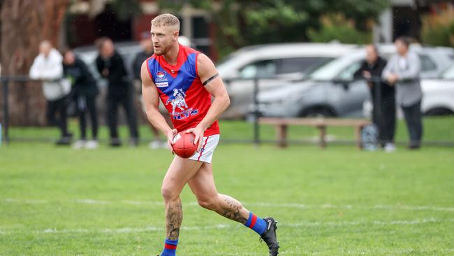 St Kilda v Port Melbourne Colts at Peanut Farm Reserve, St Kilda, Melbourne, April 15th 2023. Port Melbourne Colts Josh Caddy. Picture : George Sal