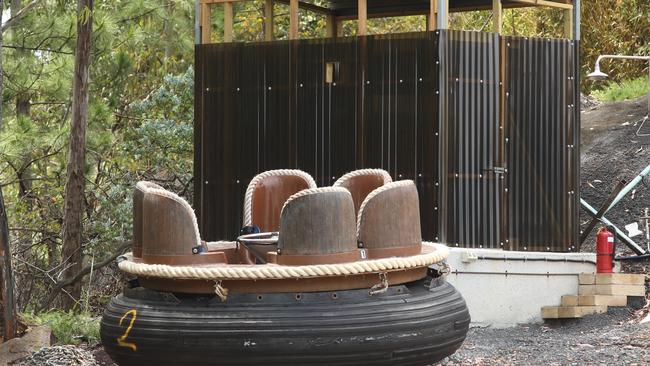 A raft sits at Dreamworld as investigations continue into the fatal accident. Pic Jono Searle.