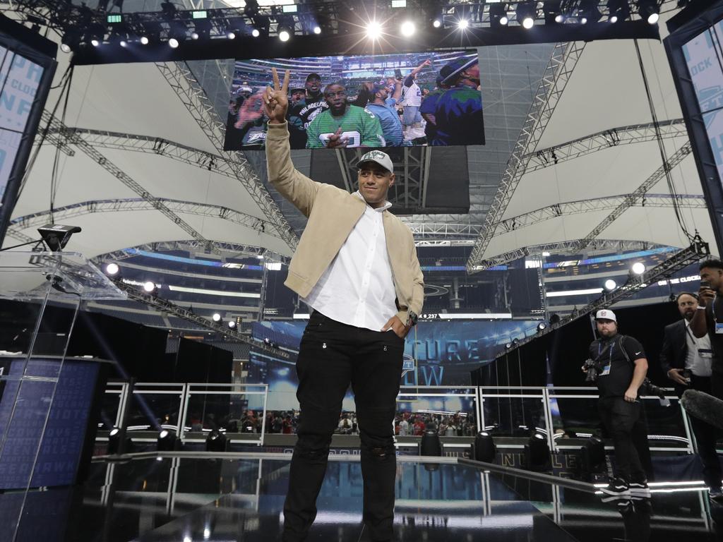 Jordan Mailata after being selected by the Eagles in the NFL Draft. Picture: AP