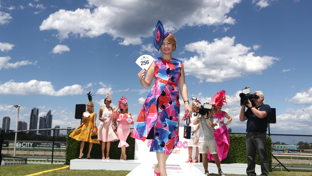 Best Dressed winner Anna Lukyanova during Fashions on the Field during Melbourne Cup Day at The Gold Coast Turf Club. Photograph: Jason O’Brien.