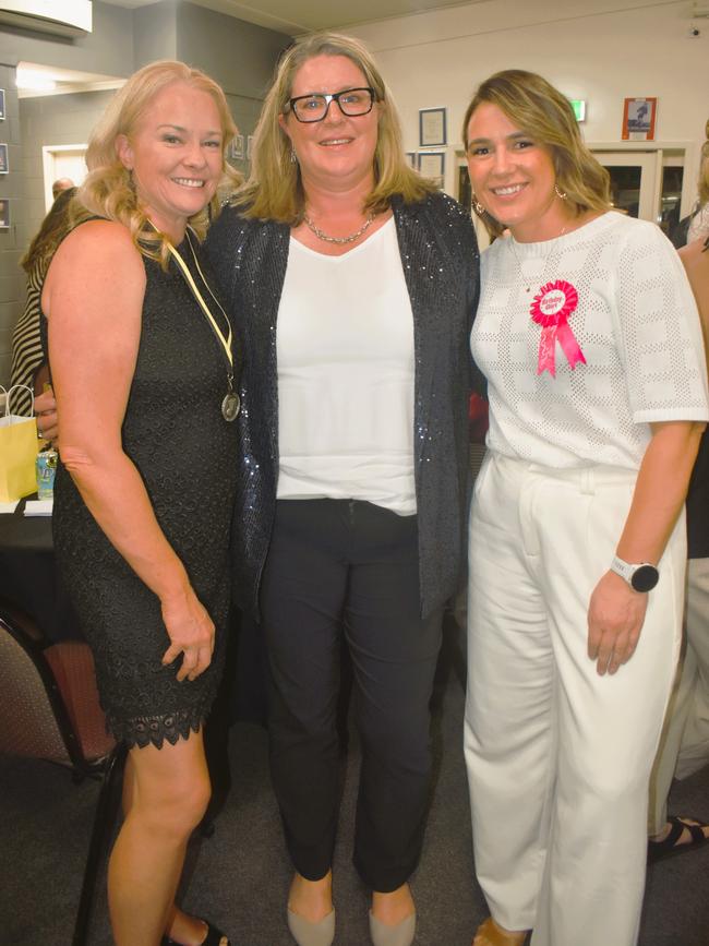 The Mirboo North Football Netball Club Tigers Presentation Night 2024 on Saturday, September 21, 2024: Alison Snell, Beth Liley and Bridget Rush. Picture: Jack Colantuono