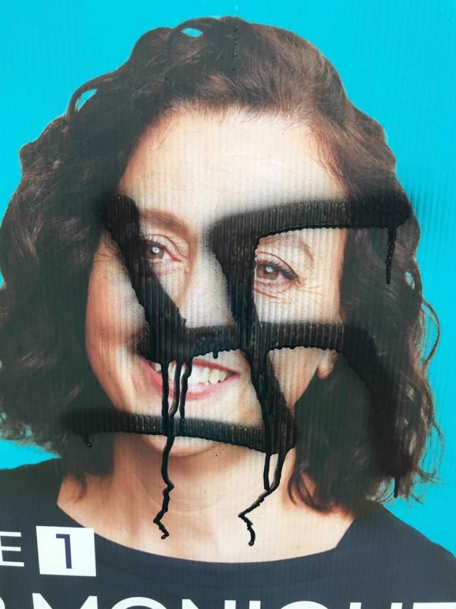 Independent Kooyong candidate Monique Ryan’s poster was also defaced. Picture: Supplied