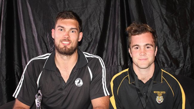 Jake Warmington (right) was a dominant force for Western United this year. Picture: Western United Football Club