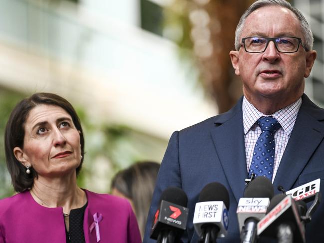 Brad Hazzard (right) faced a grilling in Question Time last month over the bitter feud. Picture: Darren Leigh Roberts