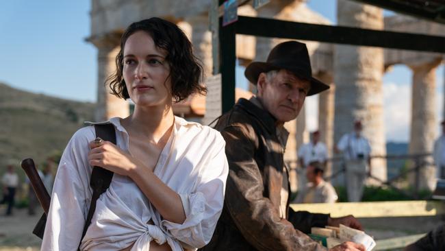 Phoebe Waller-Bridge acting alongside Harrison Ford in a scene from Indiana Jones and the Dial of Destiny (2023).