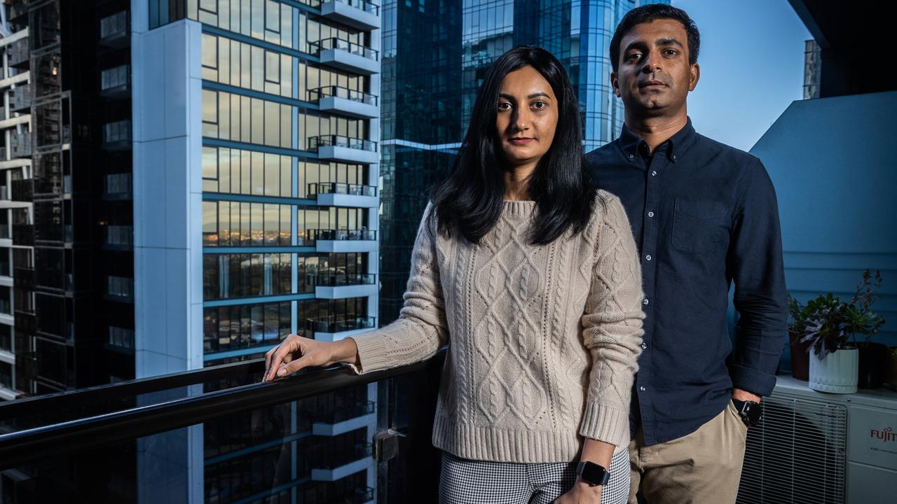 Sahil Yadav and his partner Mo Yadav have copped a 22 per cent rent increase that their landlord is requiring — but feel like they have to accept it especially with even less rentals available at the moment. Picture: Jake Nowakowski