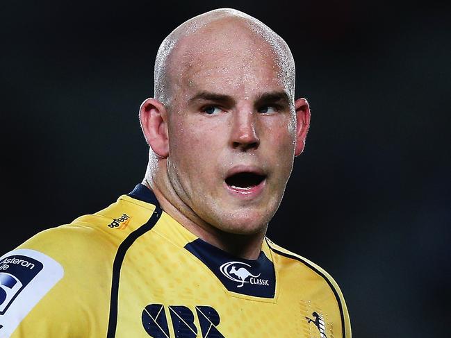 AUCKLAND, NEW ZEALAND - APRIL 10: Stephen Moore of the Brumbies and Nic White of the Brumbies look on during the round nine Super Rugby match between the Blues and the Brumbies at Eden Park on April 10, 2015 in Auckland, New Zealand. (Photo by Hannah Peters/Getty Images)