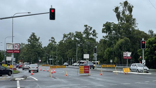 Access to Samford was blocked along Samford Rd, Ferny Grove. Picture: Brendan O'Malley