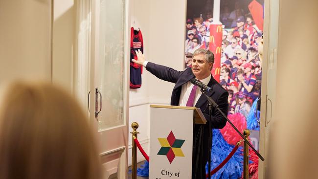 Norwood Mayor Robert Bria celebrating the success of Gather Round after two games at Norwood Oval. Picture: Supplied