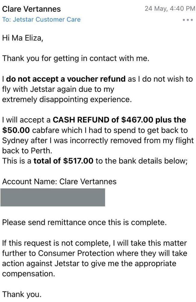 Ms Vertannes did not get reimbursed for her cab charge. Picture: Supplied/ Clare Vertannes.