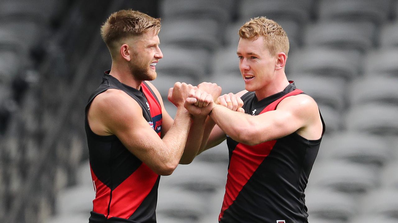 Jacob Townsend (right) celebrates a goal with Jayden Laverde. Picture: Michael Klein