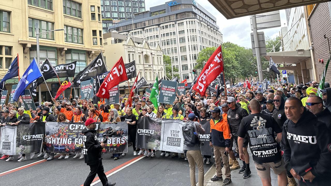 Thousands of construction workers marched through Sydney to call for a ban on engineered stone in October. Picture: Supplied