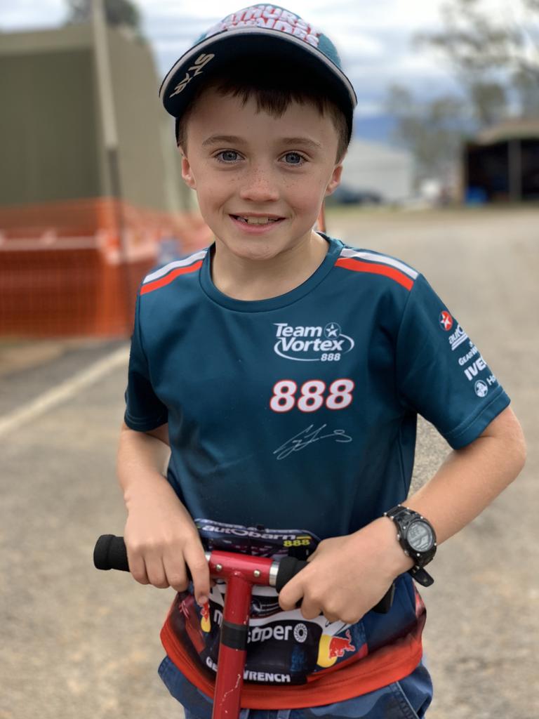 Race fan Jake Griggs (9) pictured on 'The Hill" campsite ahead of the 2018 Supercheap Auto Bathurst 1000. Picture: Richard Dobson (shot on the iPhone XS Max)