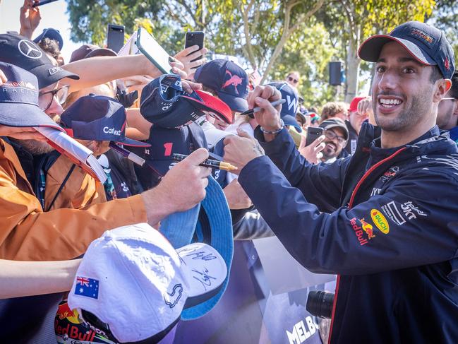 F1 Melbourne Grand Prix 2023. GP. Albert Park. Sunday. Daniel Ricciardo interacts with fans along the Melbourne Walk. Picture: Jake Nowakowski