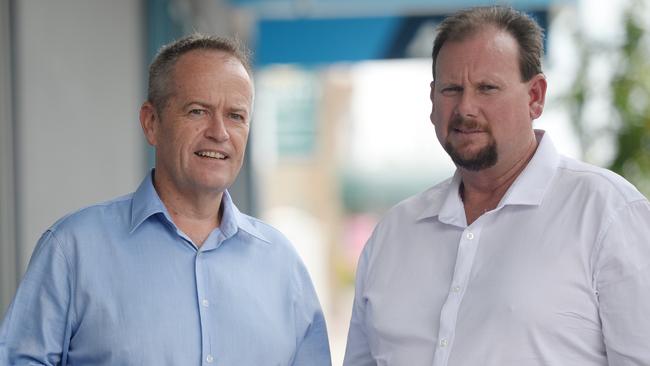 Bill Shorten and Russell Robertson in Rockhampton.