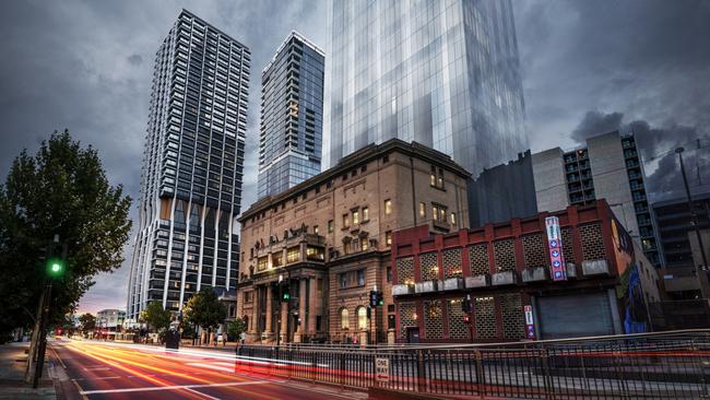 The proposed $400m Keystone tower behind Freemasons Hall would be the tallest building in Adelaide. Picture: Supplied by Freemasons SA/NT