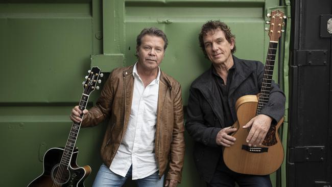 Guitarists and singer-songwriters Troy Cassar-Daley and Ian Moss, photographed at The Triffid in Brisbane ahead of a national duo tour planned for 2022. Picture: Russell Shakespeare