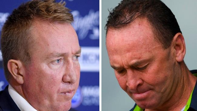 Roosters coach Trent Robinson (L) and Raiders coach Ricky Stuart (R)