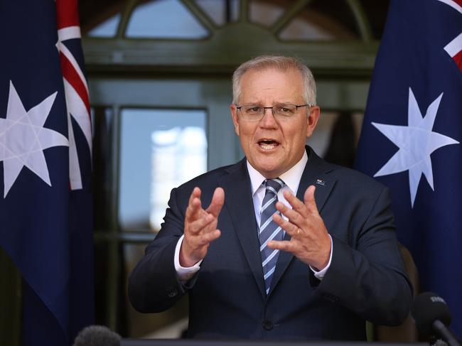 Prime Minister Scott Morrison says Australians can soon plan for a life free of restrictions. Picture: Gary Ramage / NCA NewsWire