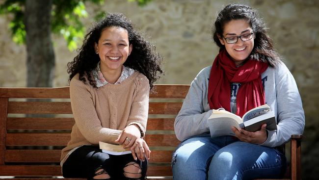 History students Leah Walker, left, and Suzy Aguilar at Notre Dame University in Fremantle. Picture: Colin Murty