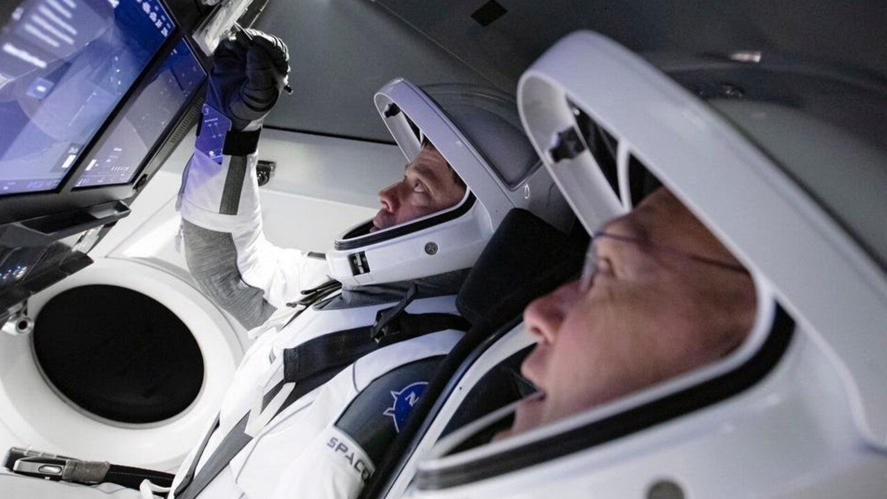 SpaceX Dragon Endeavour crew Doug Hurley and Bob Behnken prepare to depart from the International Space Station after their mission earlier this year. The winner of the reality TV show would likely travel in one of these SpaceX capsules. Picture: SpaceX/NASA