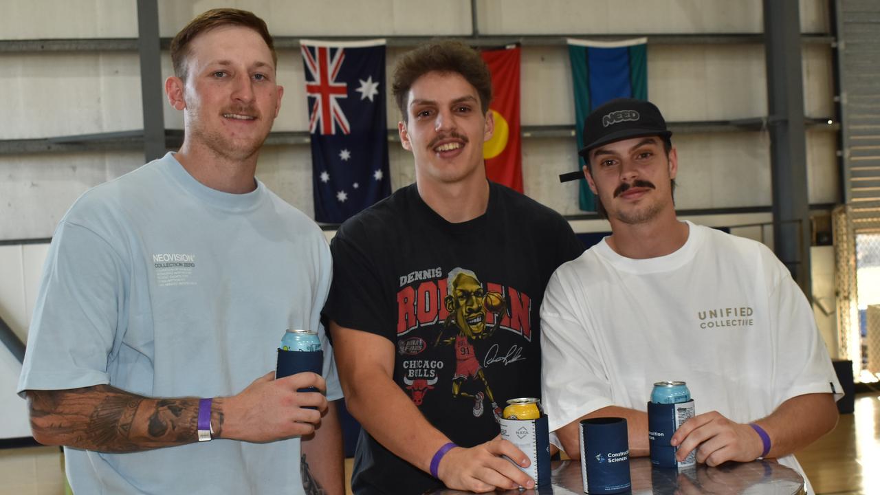 Rockhampton's Lachlan Hopes, Kelly Shadlow and Dayne Shadlow at the Reef 'n' Beef Fight Night, Bravus Arena, Rockhampton, on October 21, 2023.