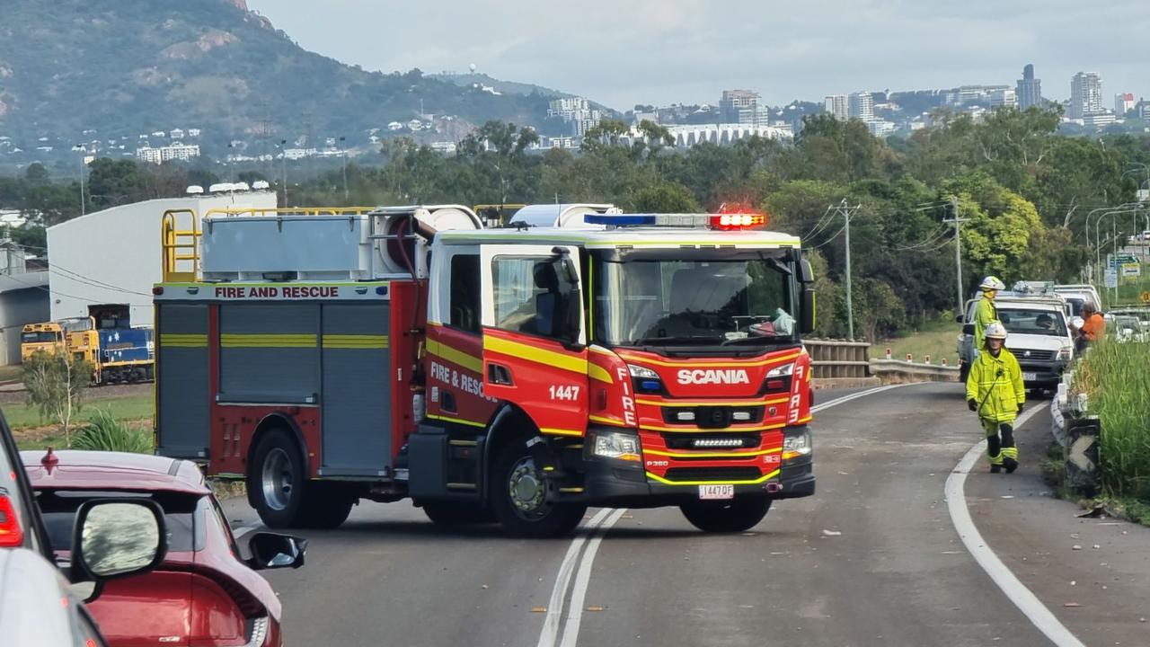 A picture from the Bruce Highway crash scene on Tuesday morning. Picture: Rob Daniel