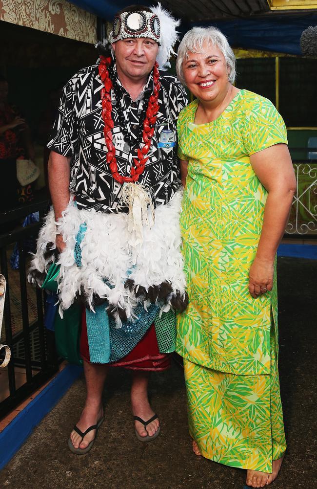 All Blacks coach Steve Hansen poses for photos prior to a ceremony making him a Honorary High Chief Of Vaiala.