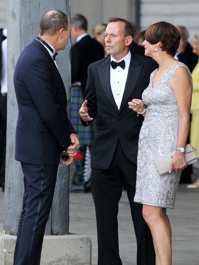 Former Prime Minister Tony Abbott and wife Margaret arrive for the boarding of the boat. Picture: Stephen Cooper