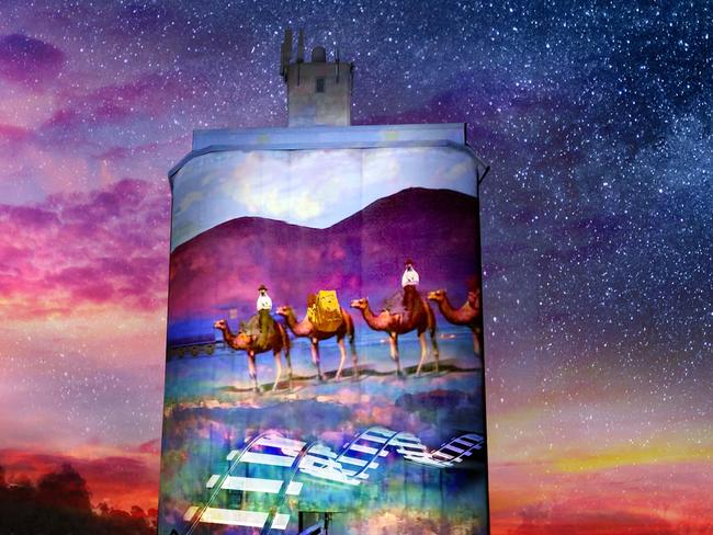 A visualisation of the new new silo art at Quorn, being launched by Illuminart and Flinders Rangers Council. Picture: Cindi Drennan