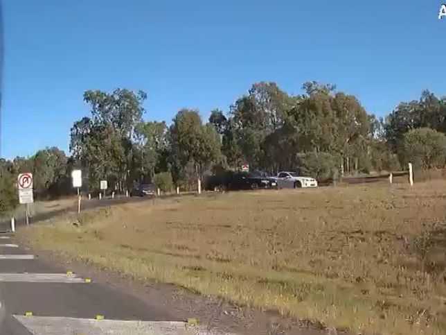 The two Holden Commodores seen speeding on the Warrego Highway near Gatton on Saturday. Picture: QPS