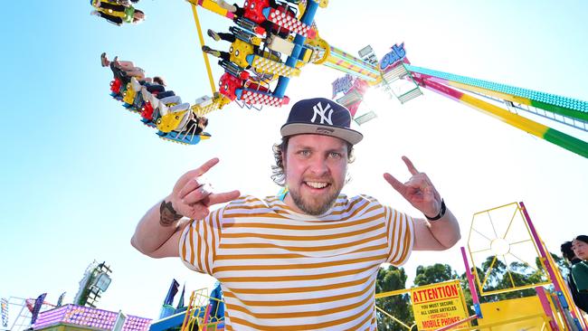 Leader and the Herald Sun’s Kiel Egging road tested the rides at this year’s Melbourne Royal Show. Picture: Nicki Connolly