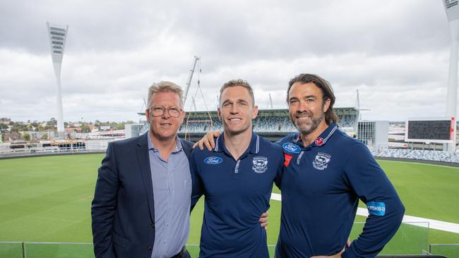 Steve Hocking (left) finished his first year as CEO with a flag.. Picture: Jason Edwards