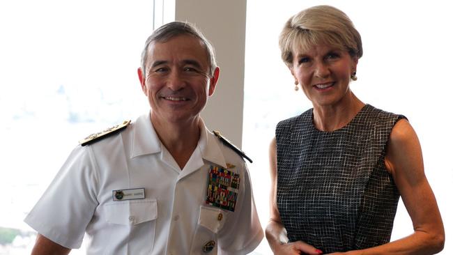 Admiral Harry Harris at an earlier meeting with Foreign Minister Bronwyn Bishop. Picture: US Consulate