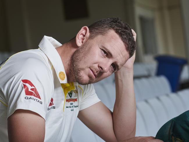 Australian Test captain Tim Paine and fast bowler Josh Hazlewood at the Kent County Cricket Club, July 12, 2019. Picture: Paul Stuart