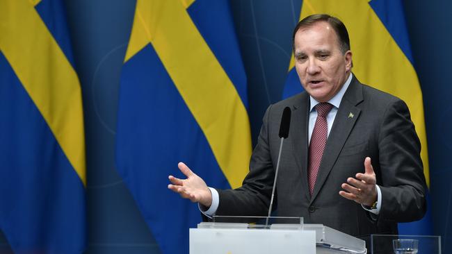 Sweden's Prime Minister Stefan Löfven gives a press conference in Stockholm on the new restrictions to curb the spread of the coronavirus pandemic. Picture: AFP